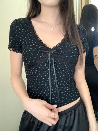 lace floral V-top