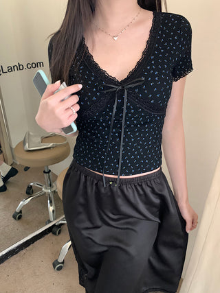 lace floral V-top