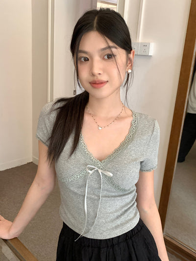 lace floral V-top