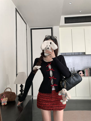 cutout lace bow sweater