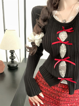 cutout lace bow sweater