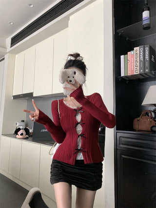 cutout lace bow sweater