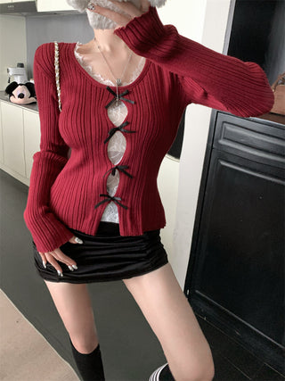 cutout lace bow sweater