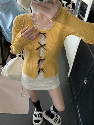 cutout lace bow sweater