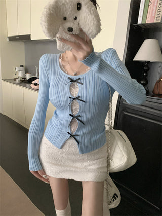 cutout lace bow sweater
