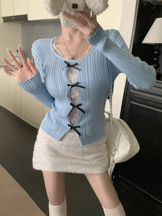 cutout lace bow sweater