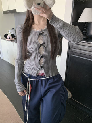 cutout lace bow sweater
