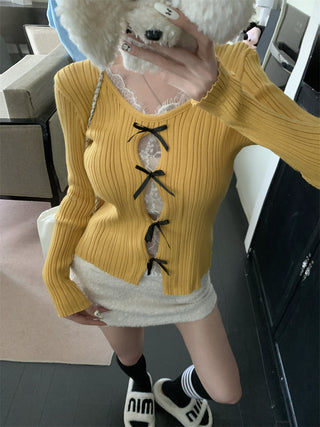 cutout lace bow sweater