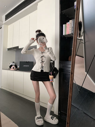 cutout lace bow sweater