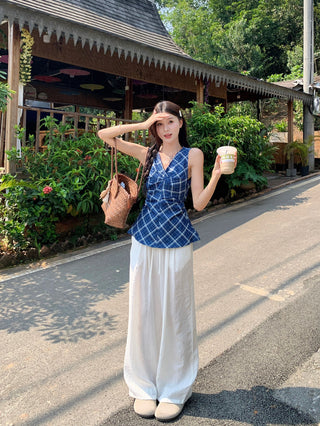 denim plaid hollow vest