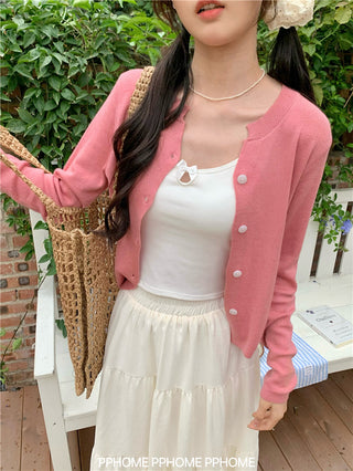 knitted round neck cardigan