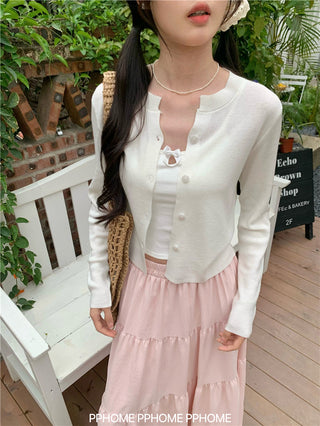 knitted round neck cardigan