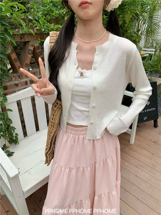 knitted round neck cardigan