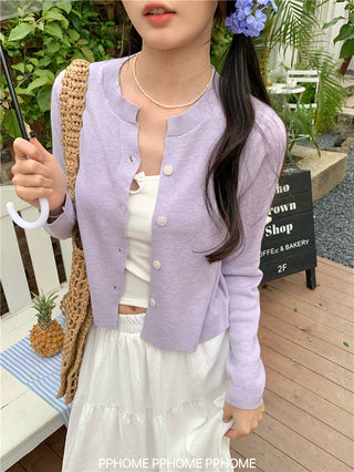 knitted round neck cardigan