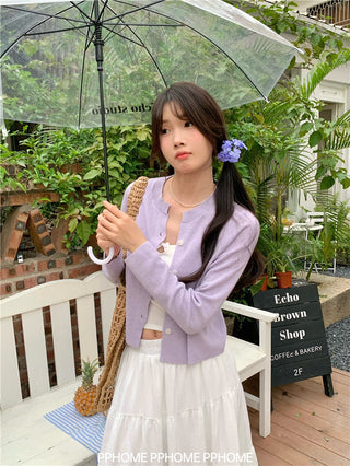 knitted round neck cardigan