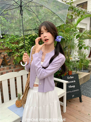 knitted round neck cardigan