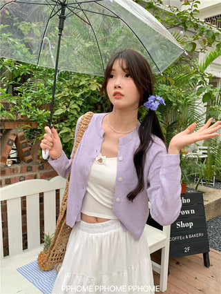 knitted round neck cardigan
