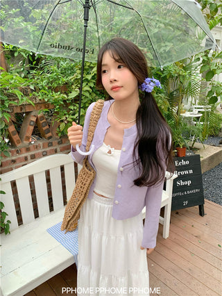 knitted round neck cardigan