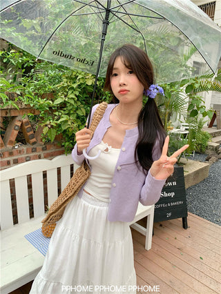 knitted round neck cardigan
