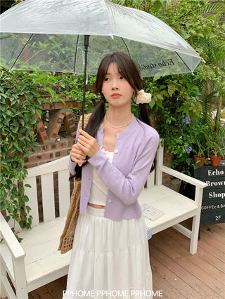 knitted round neck cardigan