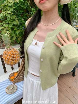 knitted round neck cardigan