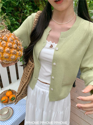 knitted round neck cardigan