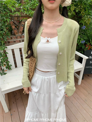 knitted round neck cardigan
