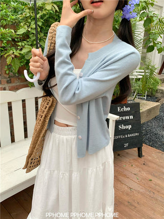 knitted round neck cardigan