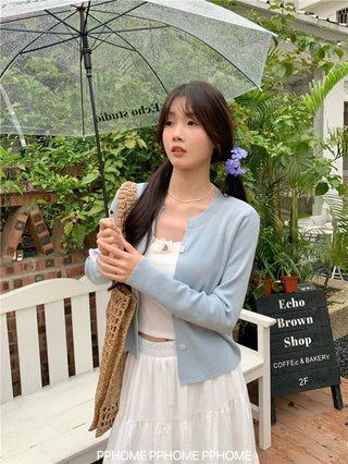 knitted round neck cardigan