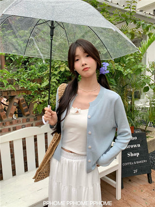 knitted round neck cardigan