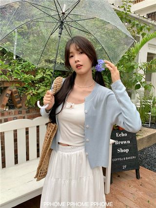 knitted round neck cardigan