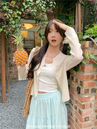 knitted round neck cardigan