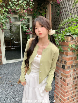 knitted round neck cardigan