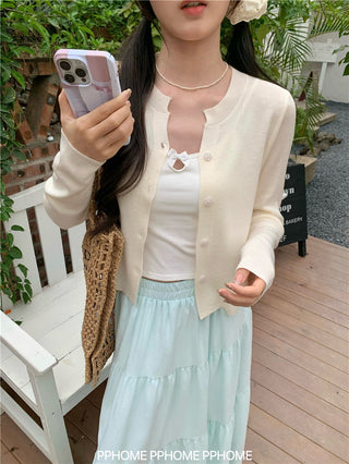knitted round neck cardigan