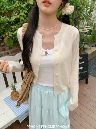 knitted round neck cardigan