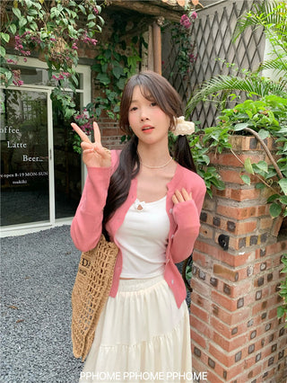 knitted round neck cardigan