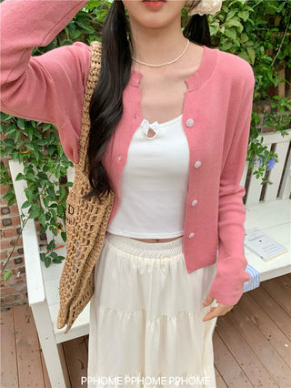 knitted round neck cardigan