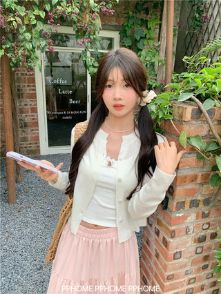 knitted round neck cardigan