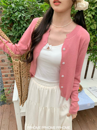 knitted round neck cardigan