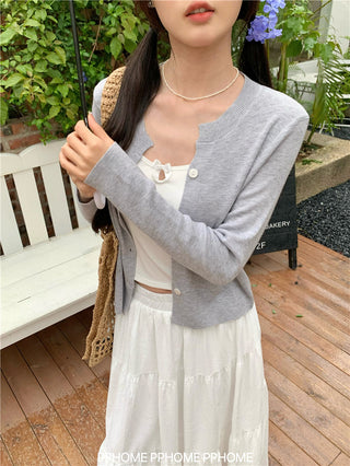 knitted round neck cardigan
