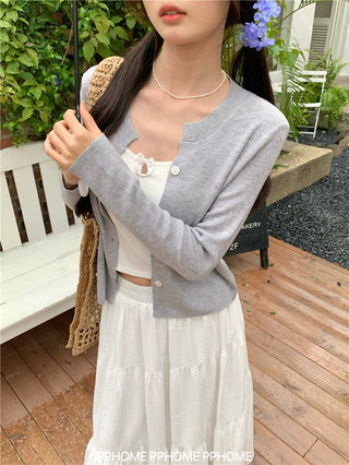 knitted round neck cardigan