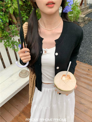 knitted round neck cardigan