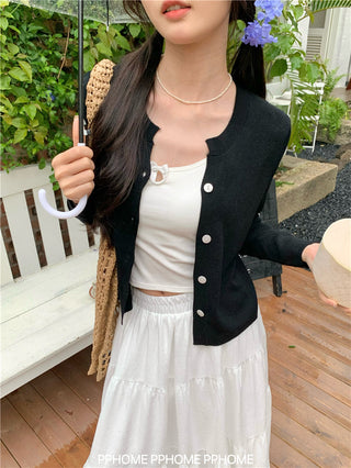 knitted round neck cardigan