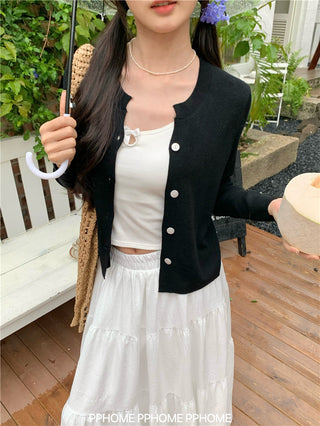 knitted round neck cardigan