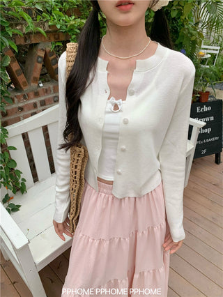 knitted round neck cardigan