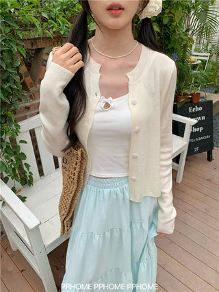 knitted round neck cardigan
