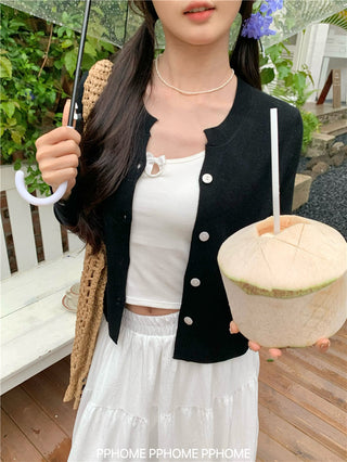knitted round neck cardigan