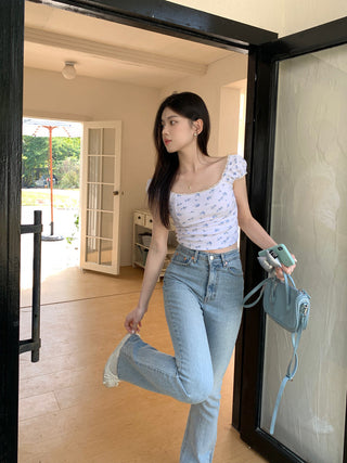 lace square floral top