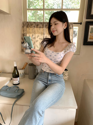 lace square floral top