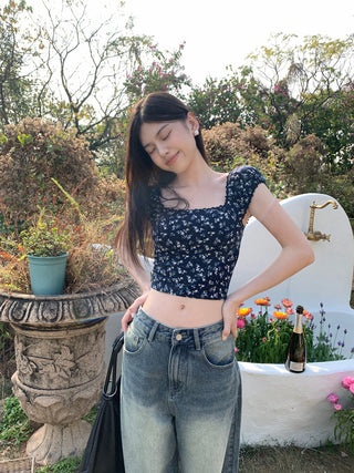 lace square floral top